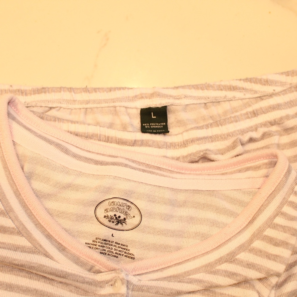 COPY - Laura Ashely Grey and White Stripe Pajamas - Picture 5 of 5